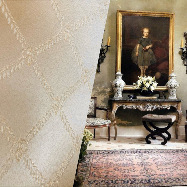 NEW Sir Davidoff Satin Diamond Fleur De Lis Drapery Upholstery Fabric - Gold - Fancy Styles Fabric Pierre Frey Lee Jofa Brunschwig & Fils