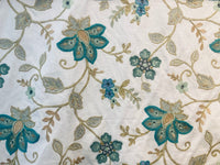 NEW! BACK IN STOCK! Lady Celina Novelty Embroidered 100% Cotton Fabric Turquoise Teal and White - Fancy Styles Fabric Pierre Frey Lee Jofa Brunschwig & Fils