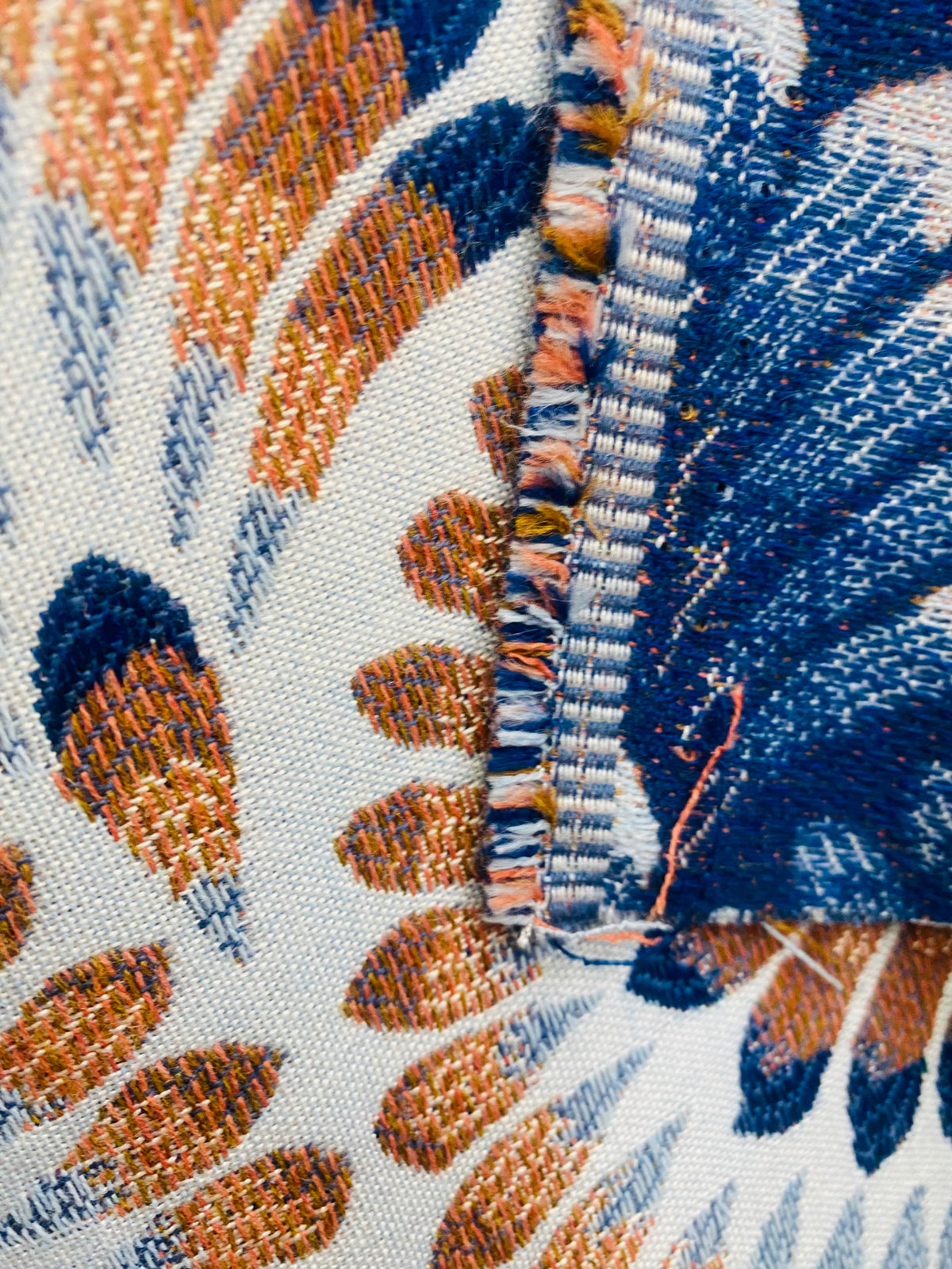 New! SUNBRELLA Plume Tropics- Blue Orange Upholstery Fabric - Fancy Styles Fabric Pierre Frey Lee Jofa Brunschwig & Fils