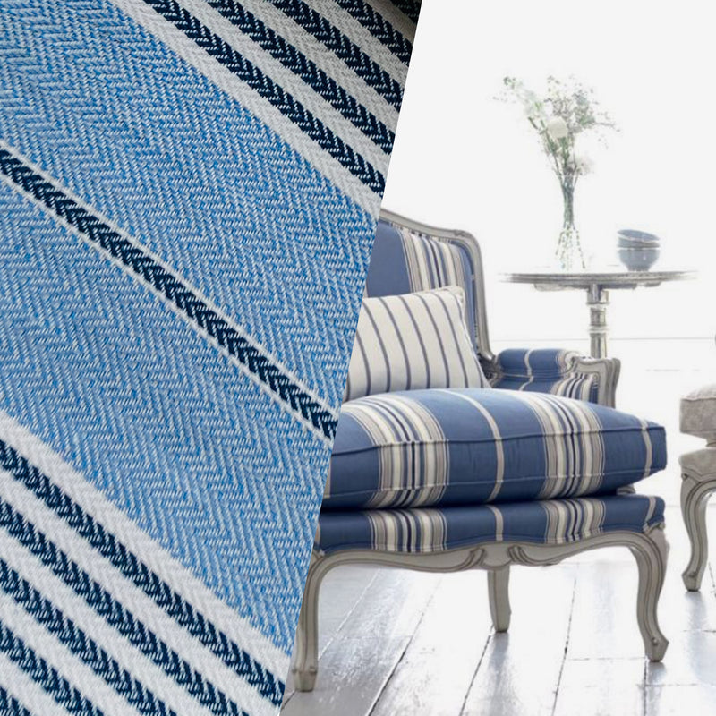 New! SUNBRELLA Navy and French Blue Stripes Waterproof Indoor Outdoor Upholstery Fabric
