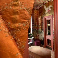 NEW Queen Katjia Novelty Floral Embroidered 100% Silk Fabric in Rust Burnt Orange - Fancy Styles Fabric Pierre Frey Lee Jofa Brunschwig & Fils