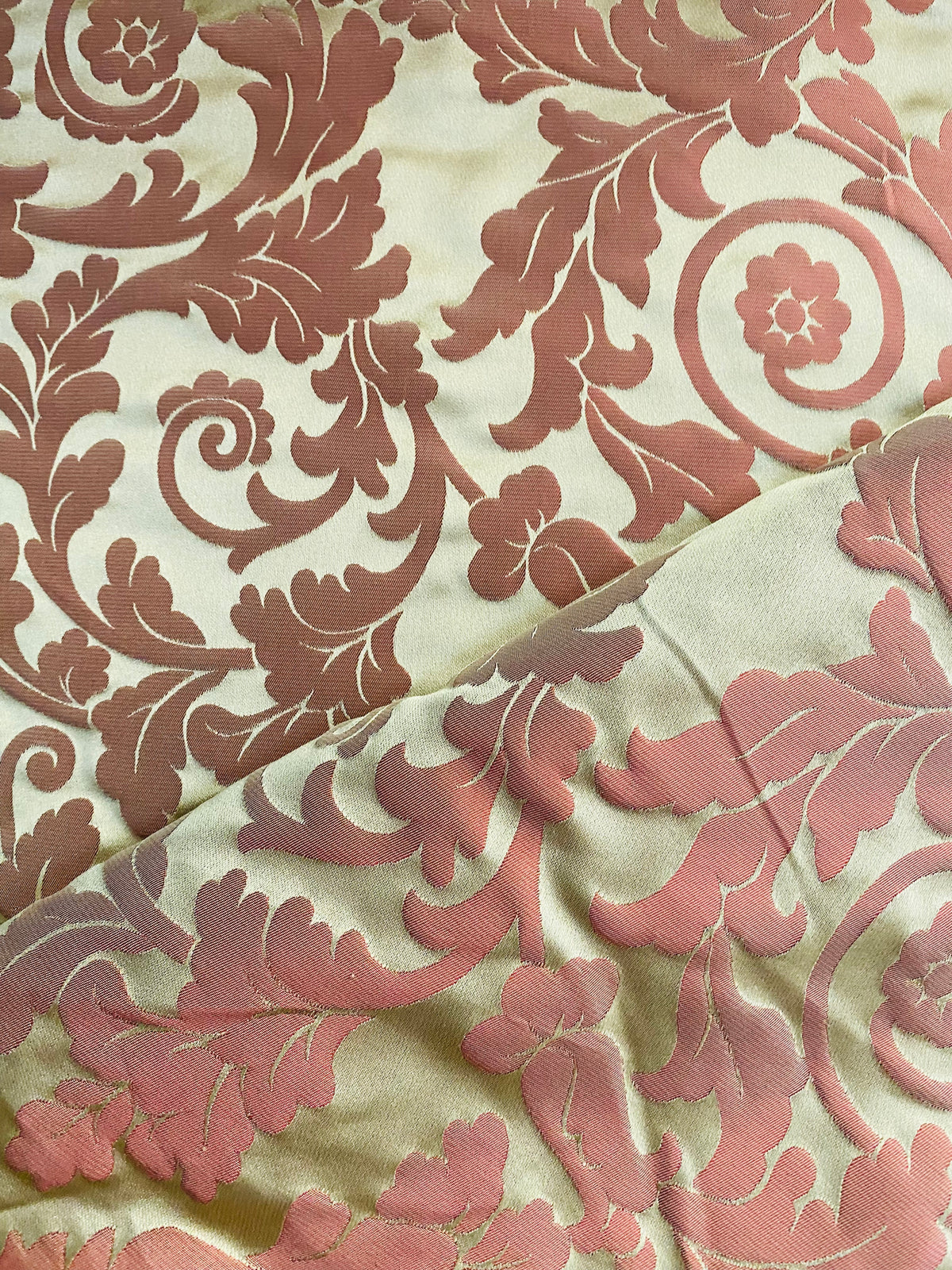 NEW! Princess Heart 100% Silk Satin Novelty Jacquard Damask Fabric- Pink and Gold - Fancy Styles Fabric Pierre Frey Lee Jofa Brunschwig & Fils