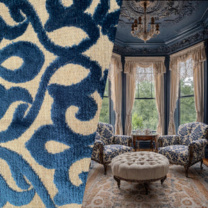 Sir Salvador Novelty Burnout Medallion Floral Velvet Fabric - Blue- Upholstery - Fancy Styles Fabric Pierre Frey Lee Jofa Brunschwig & Fils