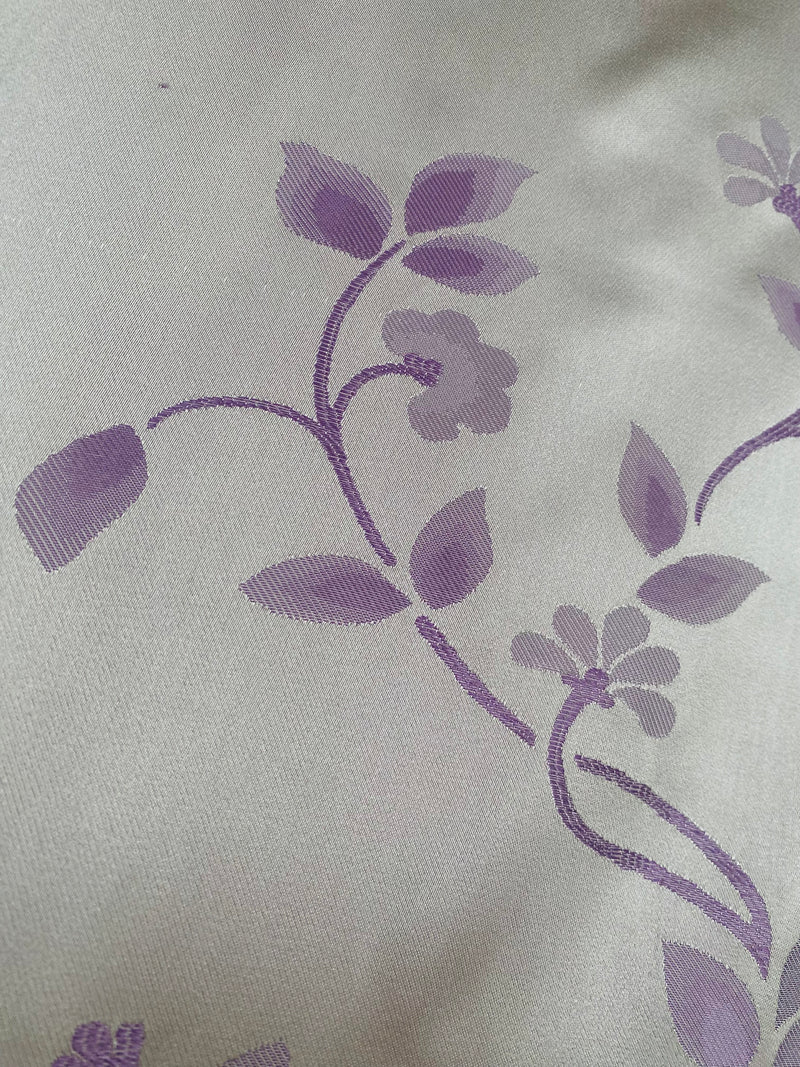 NEW Queen Suzette Novelty Floral Jacquard 100% Silk Fabric in Cream and Lavender