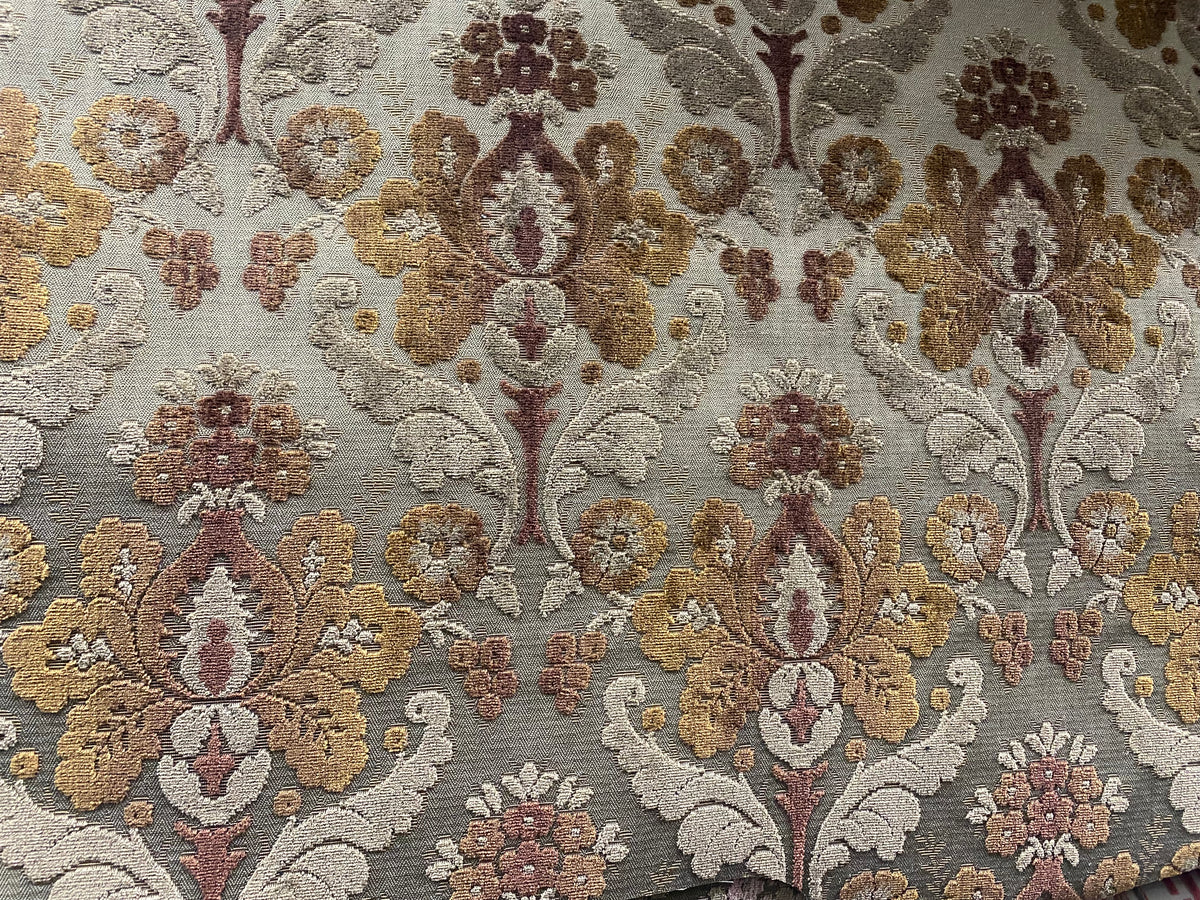 NEW! Duke Napoli Designer Venetian Italian Burnout Medallion Chenille Velvet Gold Taupe Fabric Upholstery Style# HG10007 - Fancy Styles Fabric Pierre Frey Lee Jofa Brunschwig & Fils