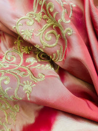 NEW Lady Linda Red with Gold Iridescence “Faux Silk”Embroidered Fabric - Fancy Styles Fabric Pierre Frey Lee Jofa Brunschwig & Fils