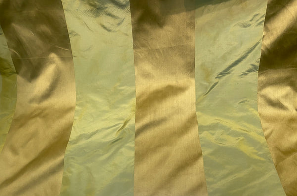 NEW Duchess Zoey Designer 100% Silk Taffeta and Satin 8” Stripes Fabric - Leaf Green & Gold BTY - Fancy Styles Fabric Pierre Frey Lee Jofa Brunschwig & Fils