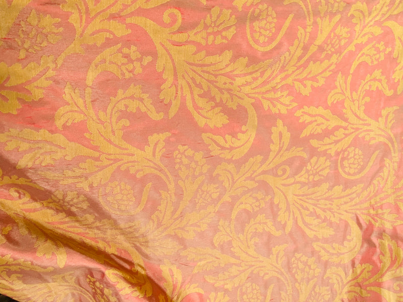 NEW Queen Dahlila Jacquard Neoclassical Floral Damask Matte Satin Brick Red and Gold Jacquard Drapery Fabric