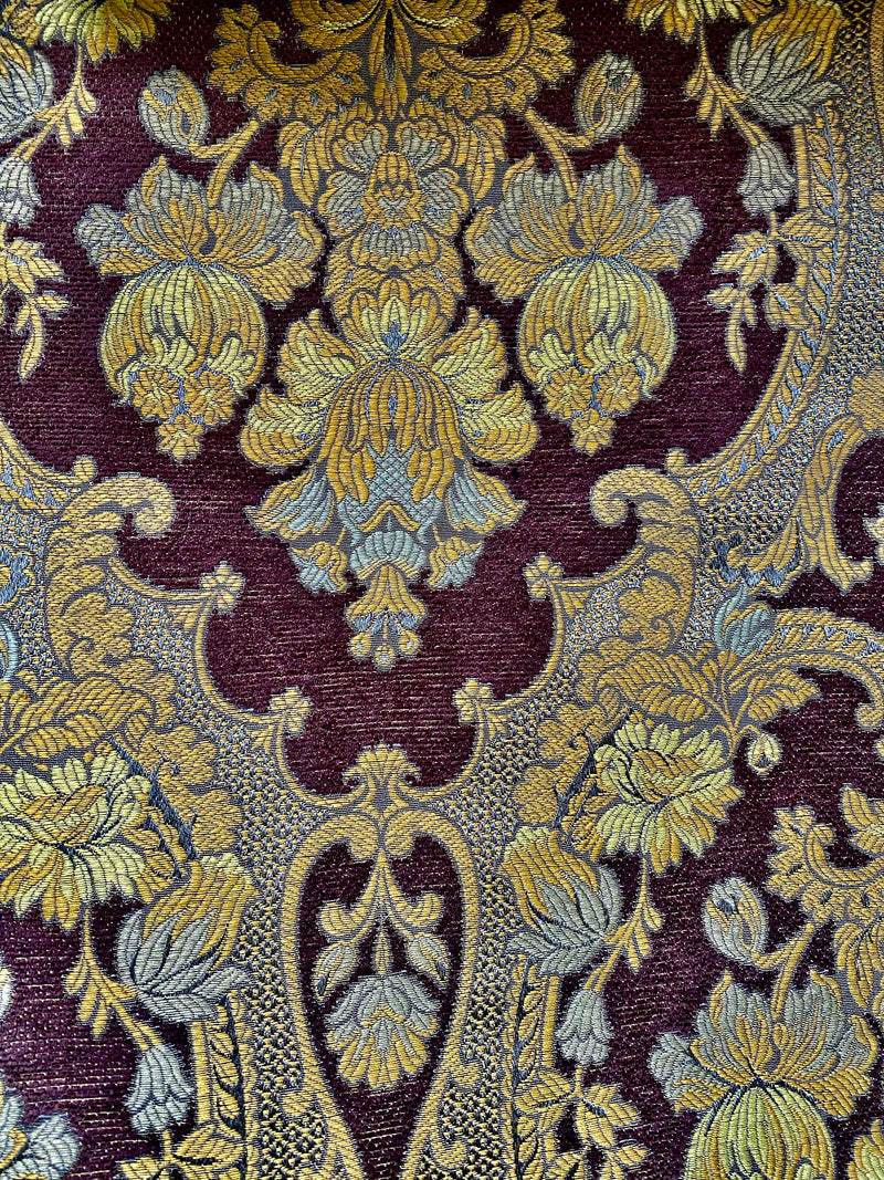 NEW! Duke Riviera Designer Venetian Italian Burnout Medallion Chenille Brocade Gold Brown Fabric Upholstery Style# HG10011 - Fancy Styles Fabric Pierre Frey Lee Jofa Brunschwig & Fils