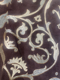 NEW! Duchess Dahlia Novelty Belgium Imported 100% Linen Embroidered Medallion Fabric Chocolate Brown and Ecru - Fancy Styles Fabric Pierre Frey Lee Jofa Brunschwig & Fils