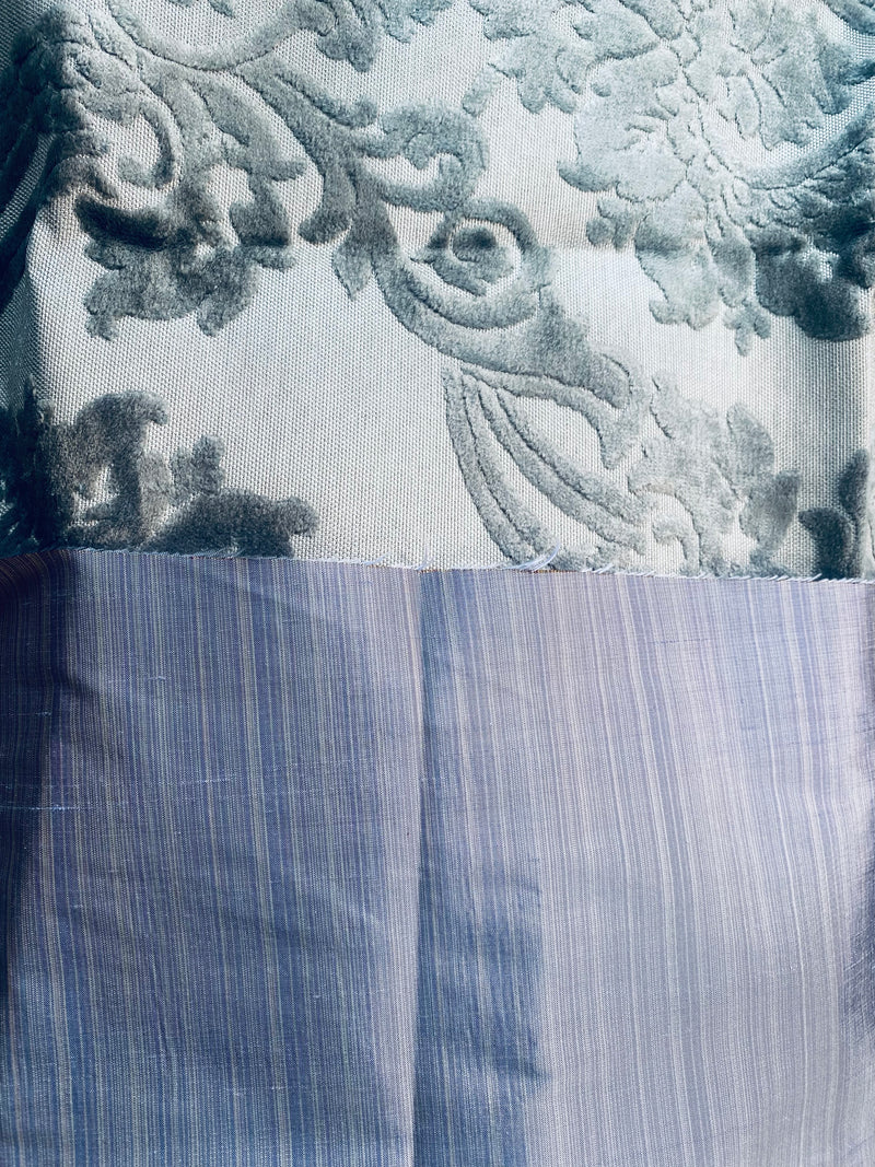 Spooky Sale: $16 Fabric Remnant 1 Yard Grey Cut Velvet + 1/2 Yard Lavender Silk Dupioni Lady Bridgette Remnant