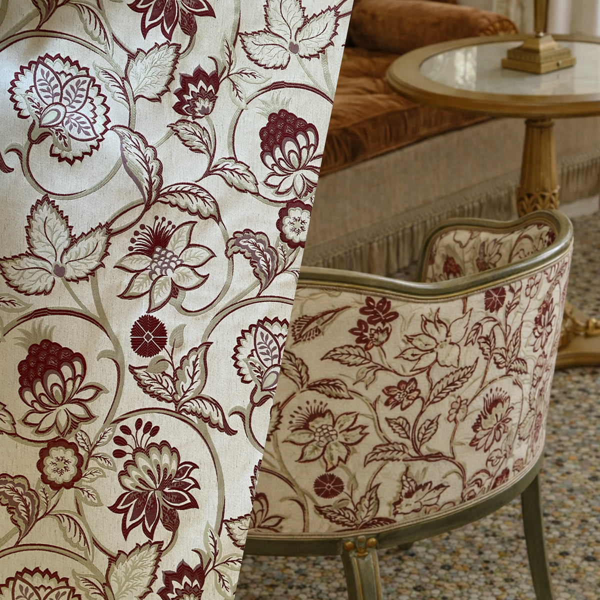New! Sale! 50% Off 10 yard roll- Miss Florentine Brocade Floral Upholstery & Drapery Fabric- Red - Fancy Styles Fabric Pierre Frey Lee Jofa Brunschwig & Fils