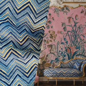 NEW! King Marko Luxury Heavyweight Upholstery Velvet Chenille Geometric Fabric - Blue - BTY - Fancy Styles Fabric Pierre Frey Lee Jofa Brunschwig & Fils