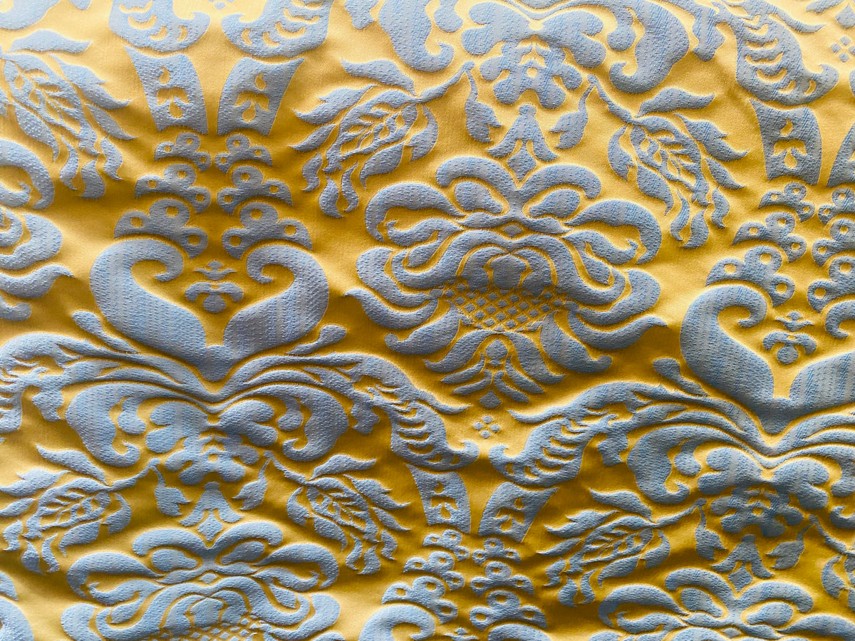 NEW 110" Wide: Queen Lauder Neoclassical Floral Damask Matte Satin Duck Egg Blue and Gold Jacquard Drapery Fabric - Fancy Styles Fabric Pierre Frey Lee Jofa Brunschwig & Fils