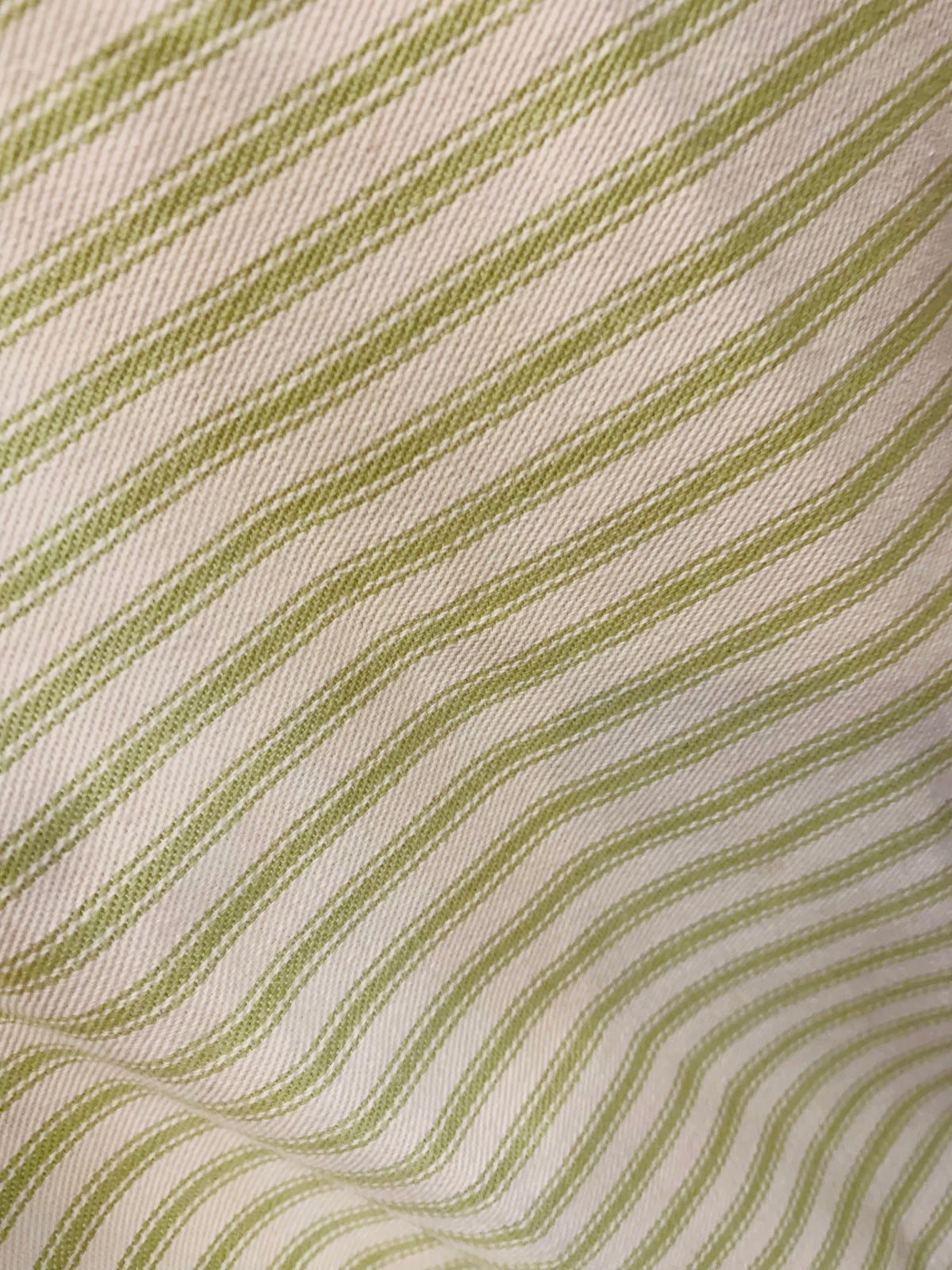 NEW Queen Mandy Designer 100% Cotton Heavyweight 1/4” Stripes Upholstery Fabric - Pistachio Green and Cream - Fancy Styles Fabric Pierre Frey Lee Jofa Brunschwig & Fils