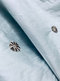 NEW! SALE! Lady Margaret 100% Silk Dupioni Taffeta Fabric- Velvet Grey Embroidery Floral -Light Blue - Fancy Styles Fabric Pierre Frey Lee Jofa Brunschwig & Fils