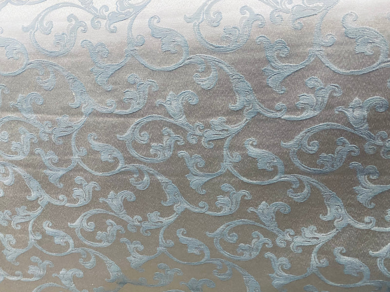 NEW Princess Menlar Antique Inspired Eggshell Silver Blue Satin Floral Upholstery Fabric