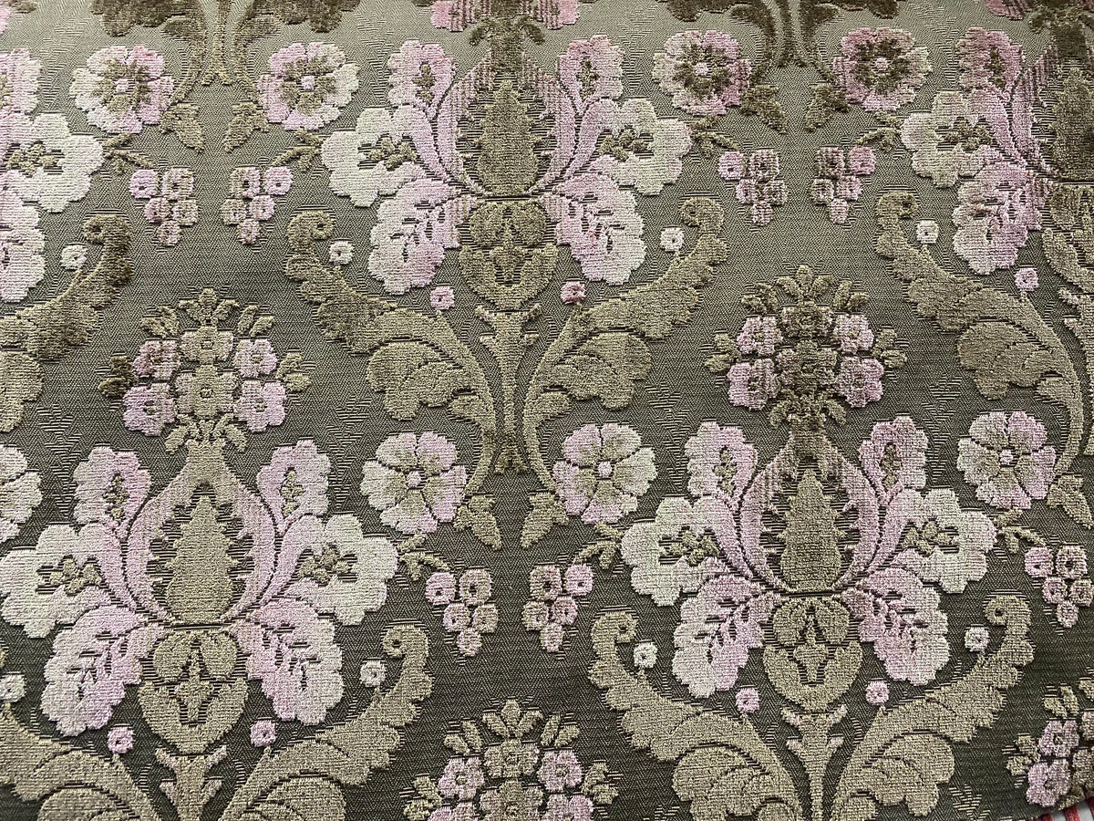 NEW! Duke Napoli Designer Venetian Italian Burnout Medallion Chenille Velvet Pink Taupe Fabric Upholstery Style# HG10008 - Fancy Styles Fabric Pierre Frey Lee Jofa Brunschwig & Fils