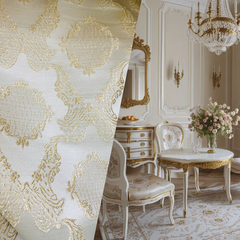 NEW! Duke Fiante Brocade Satin Fabric- Champagne- Damask Upholstery Neoclassical Louis