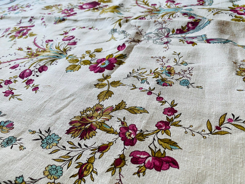 App Sale: Queen Rachel Designer 100% Linen Floral Fabric-