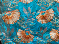 NEW Queen Monique Novelty Floral Embroidered 100% Silk Fabric in Turquoise - Fancy Styles Fabric Pierre Frey Lee Jofa Brunschwig & Fils