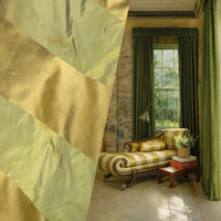 NEW Duchess Zoey Designer 100% Silk Taffeta and Satin 8” Stripes Fabric - Leaf Green & Gold BTY - Fancy Styles Fabric Pierre Frey Lee Jofa Brunschwig & Fils