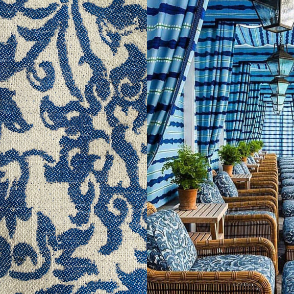New! SUNBRELLA Indigo Blue Floral Waterproof Indoor Outdoor Upholstery Fabric - Fancy Styles Fabric Pierre Frey Lee Jofa Brunschwig & Fils