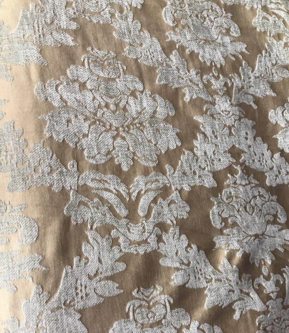 Lady Janet Designer Damask Burnout Chenille Velvet Fabric - Aqua-Gray Beige - Fancy Styles Fabric Pierre Frey Lee Jofa Brunschwig & Fils