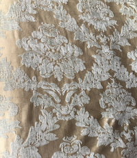 Lady Janet Designer Damask Burnout Chenille Velvet Fabric - Aqua-Gray Beige - Fancy Styles Fabric Pierre Frey Lee Jofa Brunschwig & Fils
