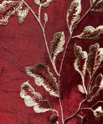 NEW 100% Silk Dupioni Embroidery Floral Leaves Fabric- Red And Gold- 55” Wide - Fancy Styles Fabric Pierre Frey Lee Jofa Brunschwig & Fils