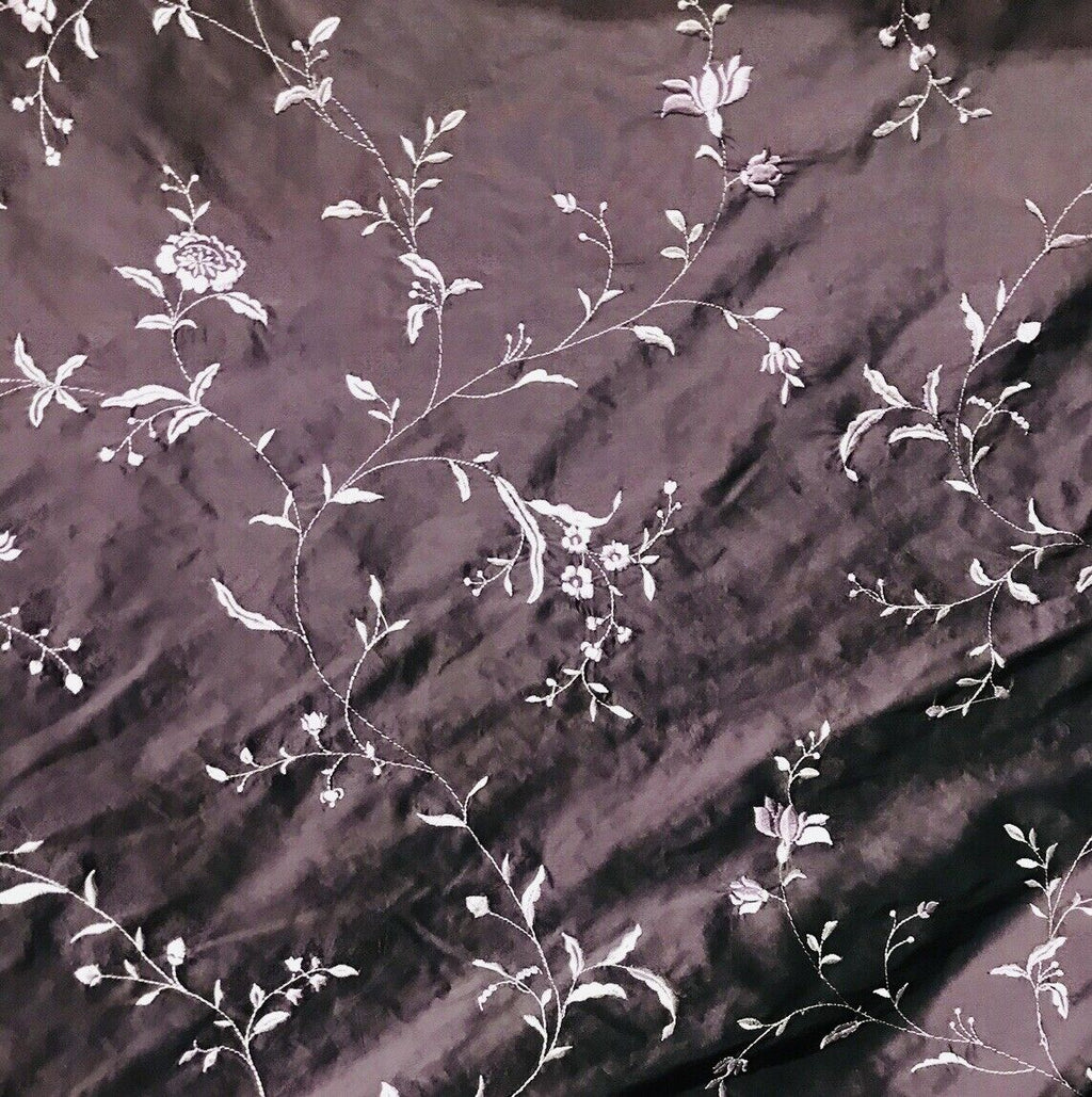 Queen Amaranth 100% Silk Taffeta Embroidered Floral Fabric- Purple - Fancy Styles Fabric Pierre Frey Lee Jofa Brunschwig & Fils