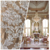 Lady Janet Designer Damask Burnout Chenille Velvet Fabric - Aqua-Gray Beige - Fancy Styles Fabric Pierre Frey Lee Jofa Brunschwig & Fils