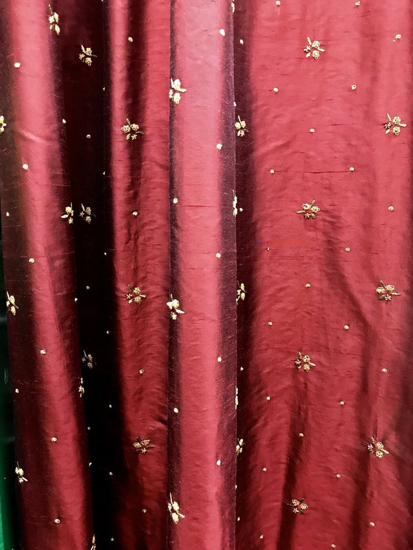 SALE! Queen Jane Beaded 100% Silk Dupioni Fabric - Red & Iridescent Black Tones - Fancy Styles Fabric Pierre Frey Lee Jofa Brunschwig & Fils