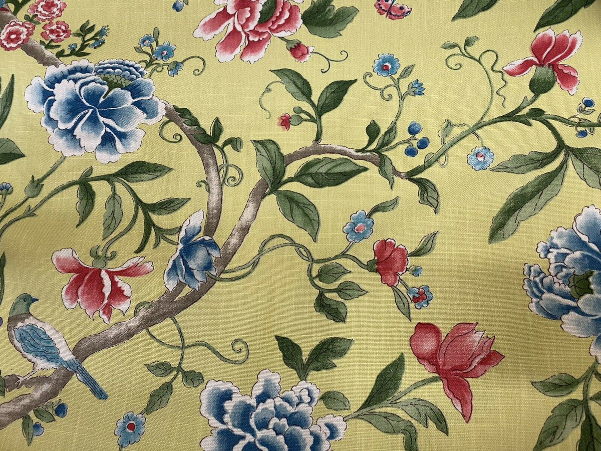 NEW! Miss Jamie Designer Floral & Bird Motif Drapery Upholstery Fabric- French Yellow - Fancy Styles Fabric Pierre Frey Lee Jofa Brunschwig & Fils