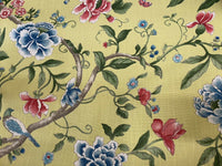 NEW! Miss Jamie Designer Floral & Bird Motif Drapery Upholstery Fabric- French Yellow - Fancy Styles Fabric Pierre Frey Lee Jofa Brunschwig & Fils
