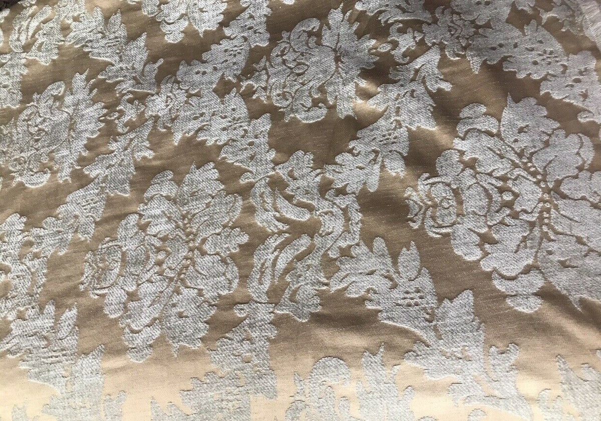 Lady Janet Designer Damask Burnout Chenille Velvet Fabric - Aqua-Gray Beige - Fancy Styles Fabric Pierre Frey Lee Jofa Brunschwig & Fils