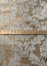 Lady Janet Designer Damask Burnout Chenille Velvet Fabric - Aqua-Gray Beige - Fancy Styles Fabric Pierre Frey Lee Jofa Brunschwig & Fils