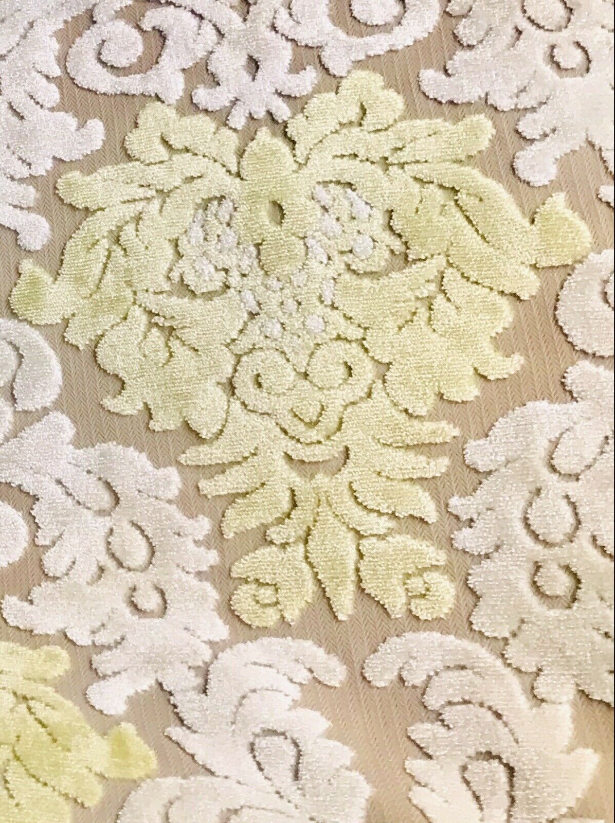 Sir Mason Novelty Italian Burnout Damask Chenille Upholstery Velvet Fabric Yellow Cream - Fancy Styles Fabric Pierre Frey Lee Jofa Brunschwig & Fils