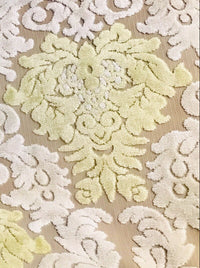 Sir Mason Novelty Italian Burnout Damask Chenille Upholstery Velvet Fabric Yellow Cream - Fancy Styles Fabric Pierre Frey Lee Jofa Brunschwig & Fils
