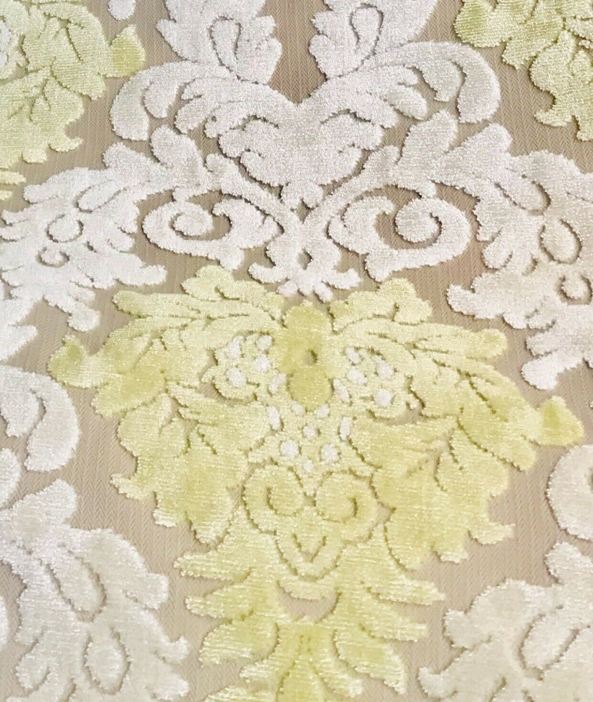 Sir Mason Novelty Italian Burnout Damask Chenille Upholstery Velvet Fabric Yellow Cream - Fancy Styles Fabric Pierre Frey Lee Jofa Brunschwig & Fils