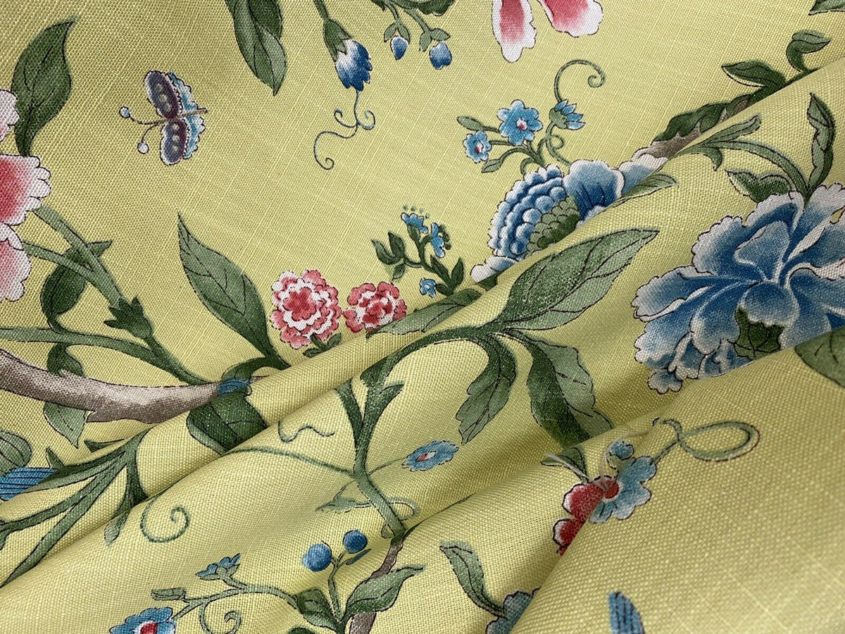 NEW! Miss Jamie Designer Floral & Bird Motif Drapery Upholstery Fabric- French Yellow - Fancy Styles Fabric Pierre Frey Lee Jofa Brunschwig & Fils