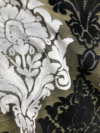 Prince John Designer Made In Italy Damask Chenille Velvet Fabric Upholstery-Black Gold White - Fancy Styles Fabric Pierre Frey Lee Jofa Brunschwig & Fils