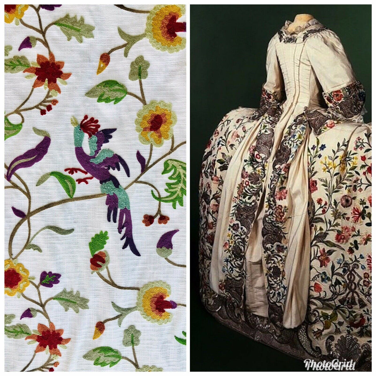 Novelty Crewel Birds Floral Embroidery Linen Inspired Fabric Upholstery Costume Drapery - Fancy Styles Fabric Pierre Frey Lee Jofa Brunschwig & Fils