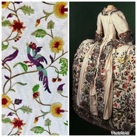 Novelty Crewel Birds Floral Embroidery Linen Inspired Fabric Upholstery Costume Drapery - Fancy Styles Fabric Pierre Frey Lee Jofa Brunschwig & Fils