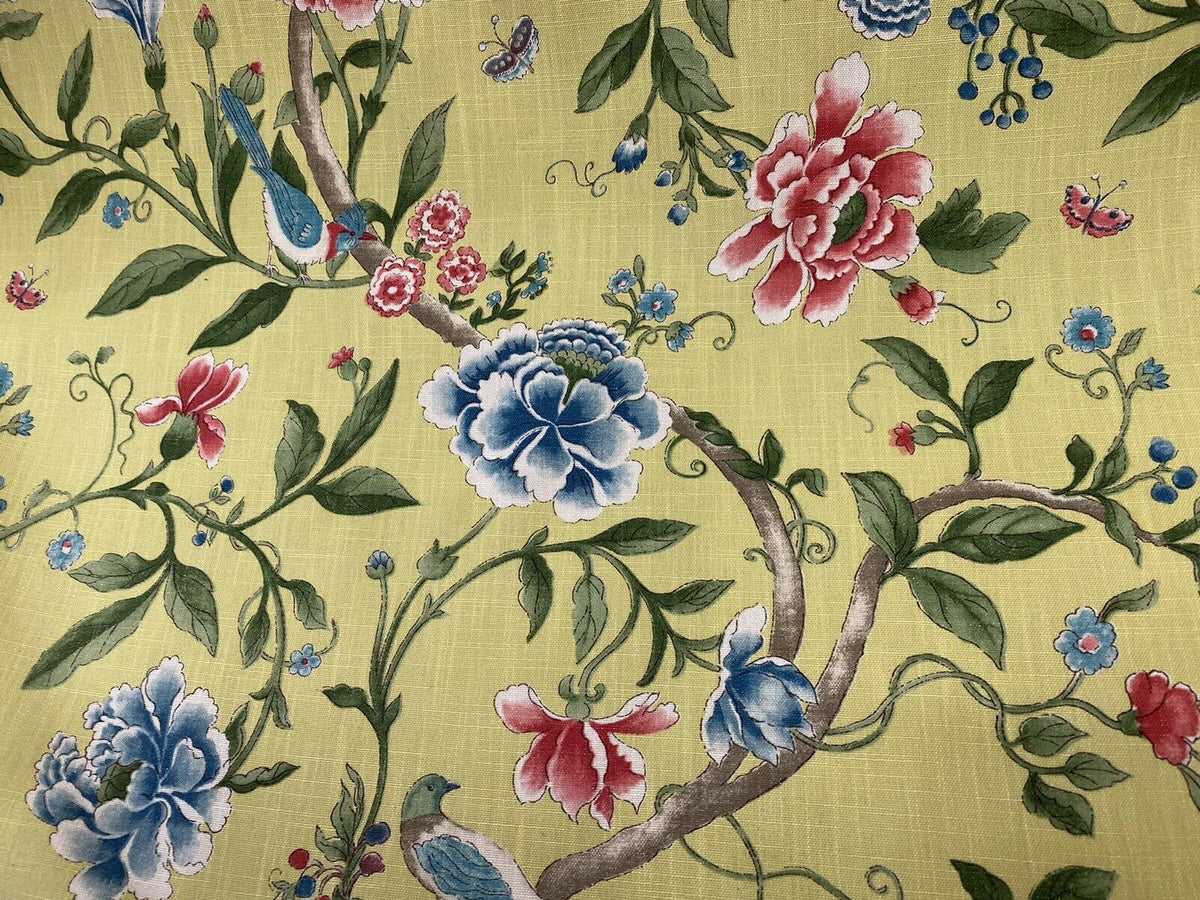 NEW! Miss Jamie Designer Floral & Bird Motif Drapery Upholstery Fabric- French Yellow - Fancy Styles Fabric Pierre Frey Lee Jofa Brunschwig & Fils