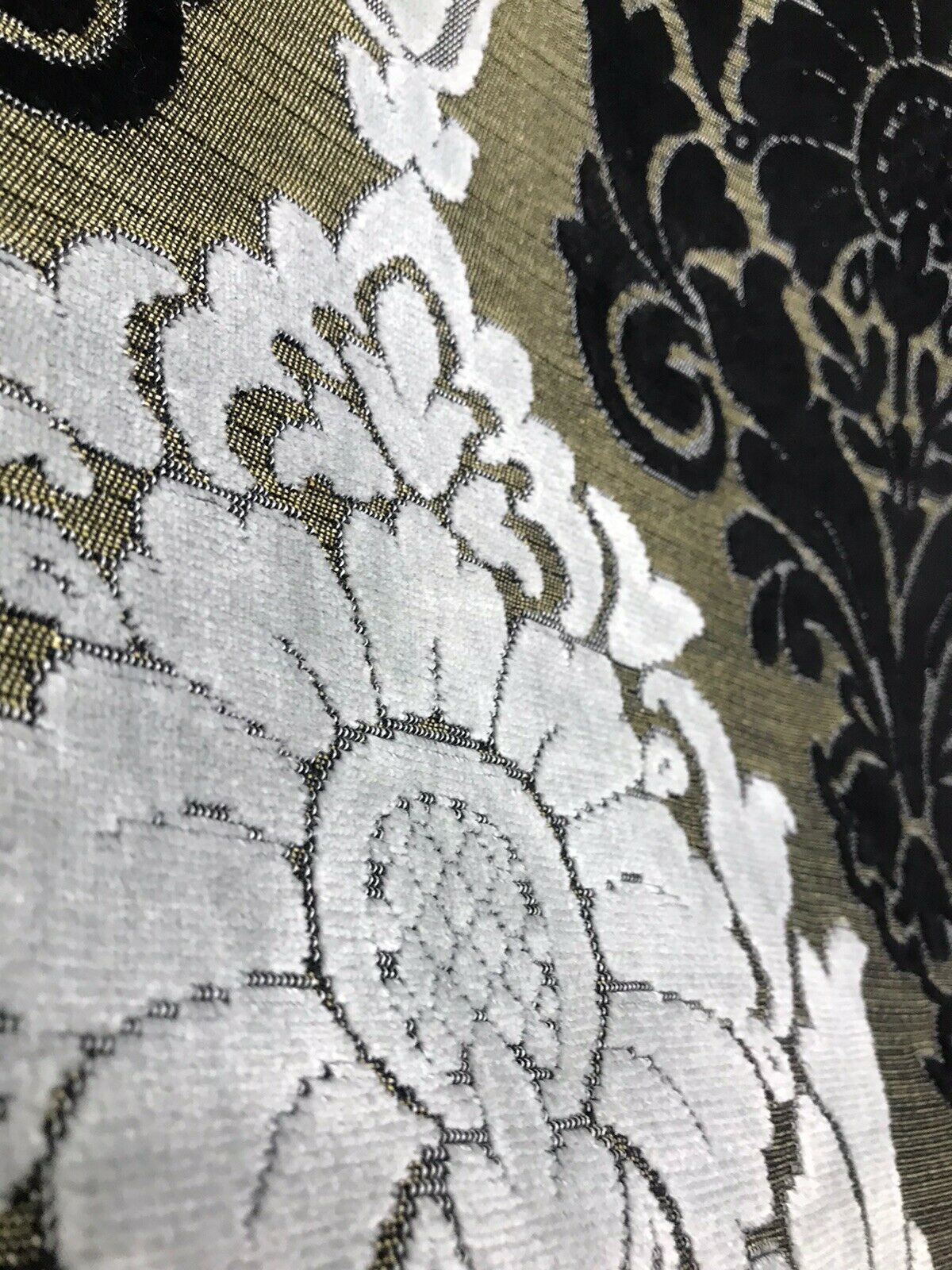 Prince John Designer Made In Italy Damask Chenille Velvet Fabric Upholstery-Black Gold White - Fancy Styles Fabric Pierre Frey Lee Jofa Brunschwig & Fils