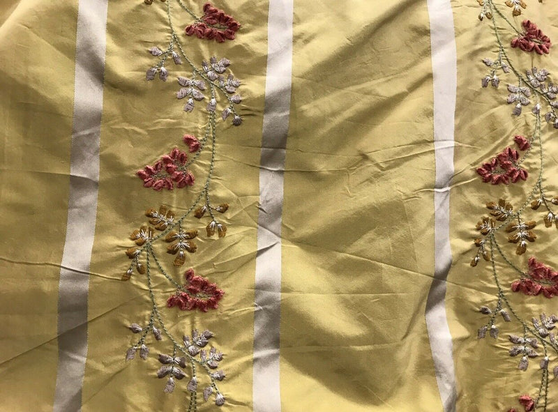 Lady Lana 100% Silk Taffeta Interior Design Fabric Embroidery Antique Mustard Yellow - Fancy Styles Fabric Pierre Frey Lee Jofa Brunschwig & Fils