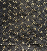 DEAL! Queen Elizabeth 100% Silk Dupioni Embroidered Quilted Floral Fabric- Black Gold - Fancy Styles Fabric Pierre Frey Lee Jofa Brunschwig & Fils