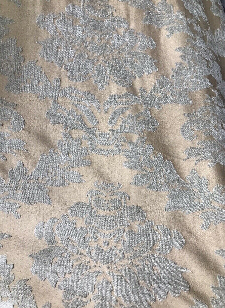 Lady Janet Designer Damask Burnout Chenille Velvet Fabric - Aqua-Gray Beige - Fancy Styles Fabric Pierre Frey Lee Jofa Brunschwig & Fils