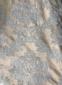 Lady Janet Designer Damask Burnout Chenille Velvet Fabric - Aqua-Gray Beige - Fancy Styles Fabric Pierre Frey Lee Jofa Brunschwig & Fils